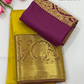 Pretty Yellow Color Pure Kanchi Silk Floral Motifs With Purple Color Rich Pallu Design And Gold Zari Work Saree For Women - SILKMARK CERTIFIED