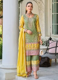 Charming Green Colored Heavy Chinon Embroidery Work Palazzo Suits For Women In Tempe