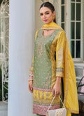 Charming Green Colored Heavy Chinon Embroidery Work Palazzo Suits For Women Near Me