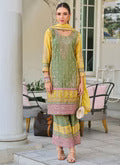 Charming Green Colored Heavy Chinon Embroidery Work Palazzo Suits For Women