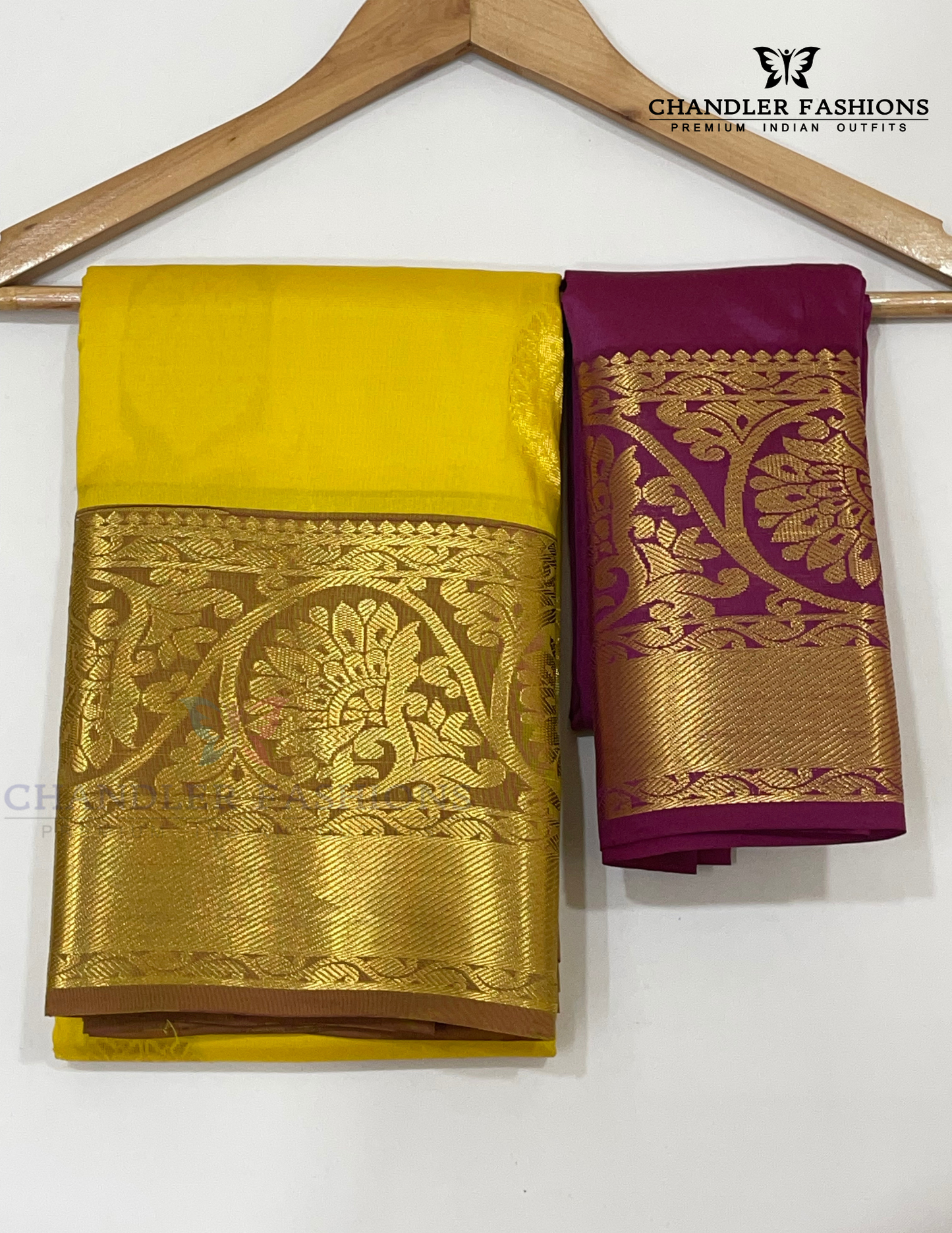 Pretty Yellow Color Pure Kanchi Silk Floral Motifs With Gold Zari Work Saree In USA