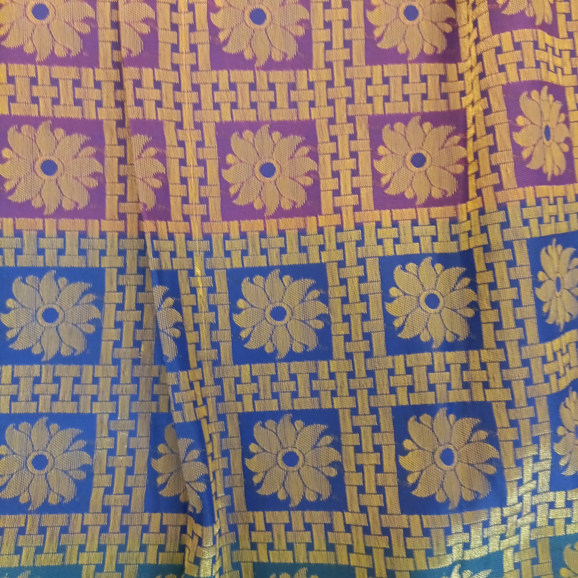 Grand Multicolor Banaras Silk Langa Set With Golden Blouse In Mesa