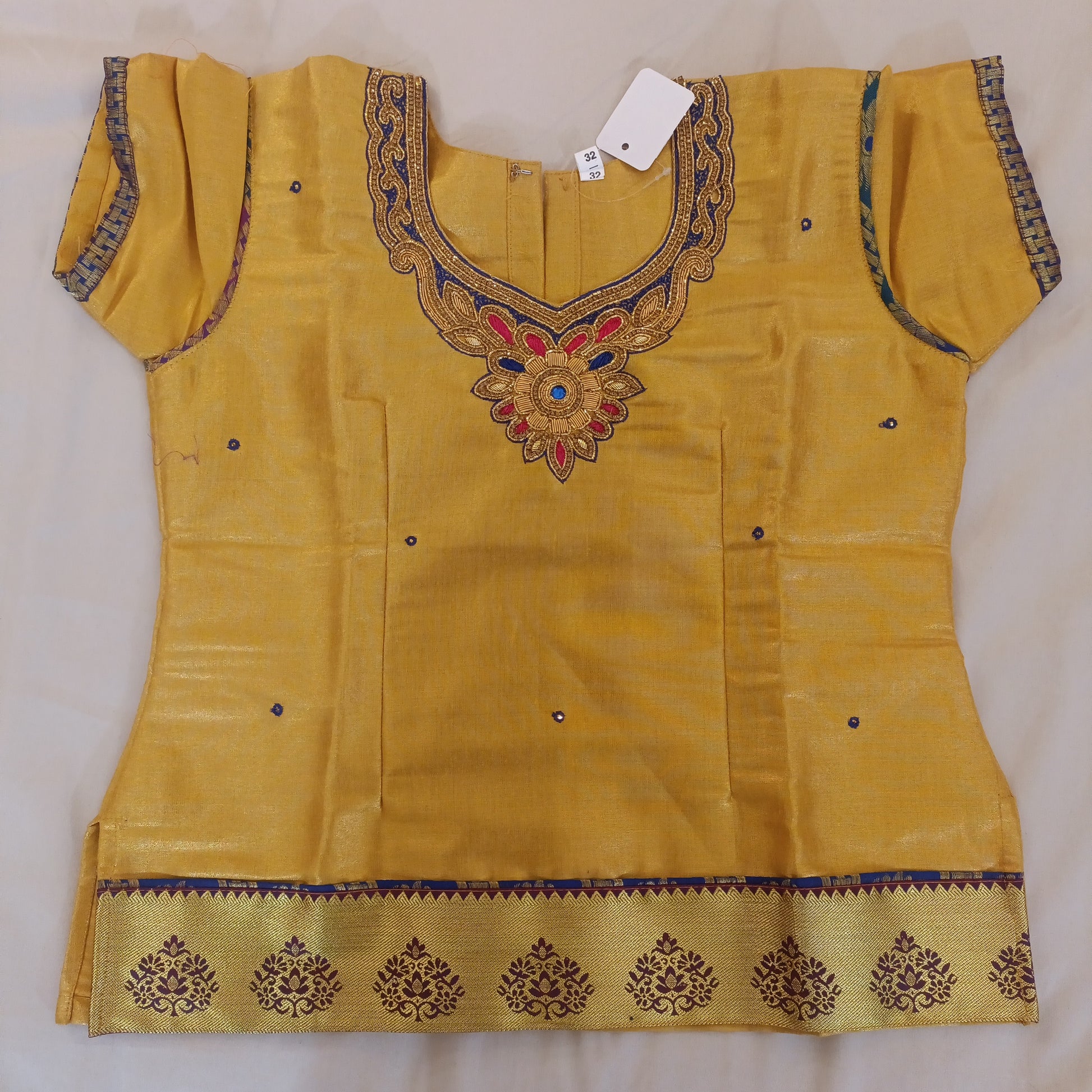 Grand Multicolor Banaras Silk Langa Set With Golden Blouse Near Me