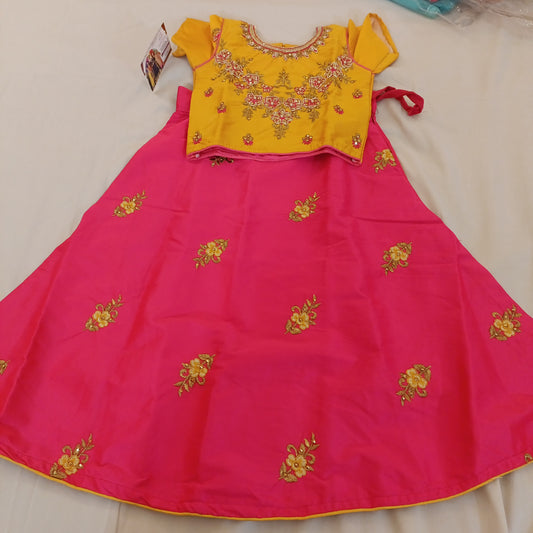 Gorgeous Yellow And Pink Stone Work Choli For Children