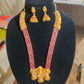 Dazzling Antique Gold Plated Long Lakshmi Ruby Haaram Set With Jumkhas Earrings Near Me 