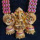 Dazzling Antique Gold Plated Long Lakshmi Ruby Haaram Set With Jumkhas Earrings In Tempe