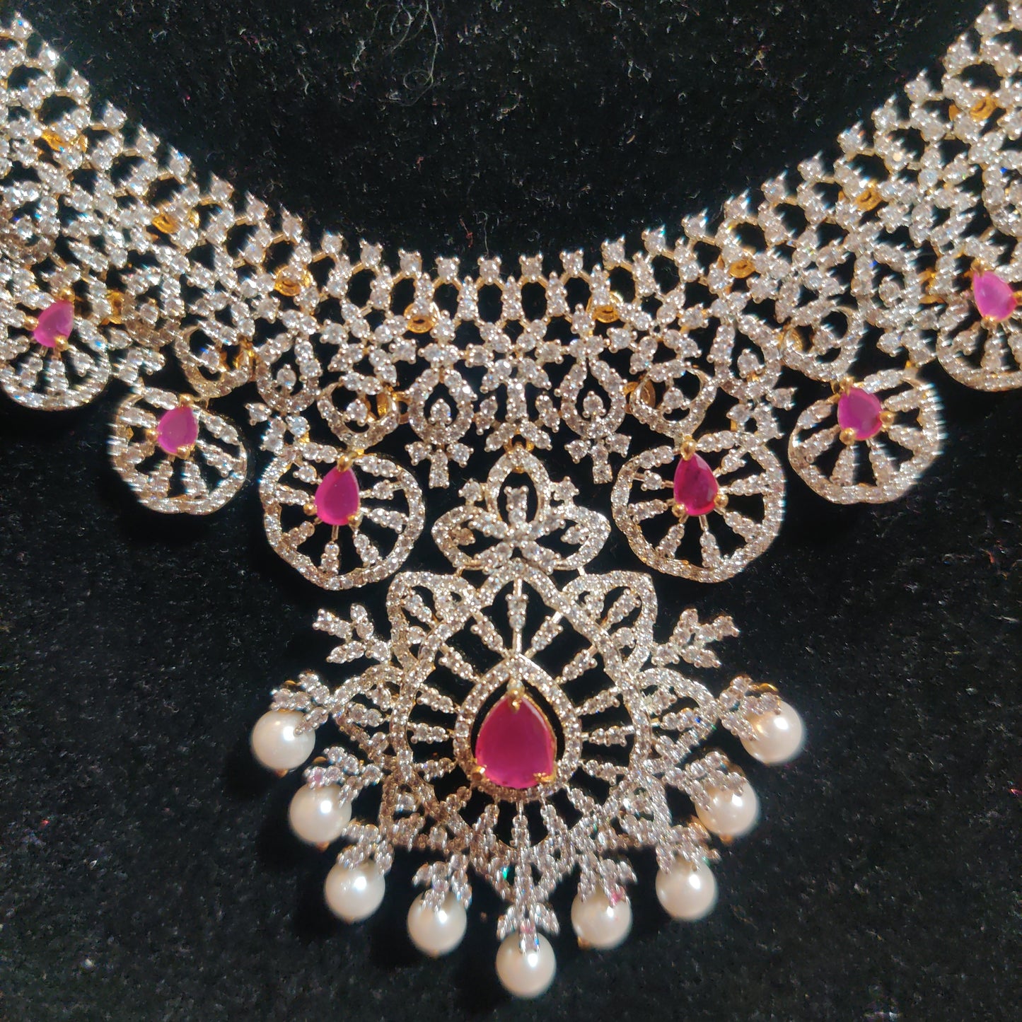 Attractive Pink stoned Desinger Long Beaded Necklace With Earrings In Tempe