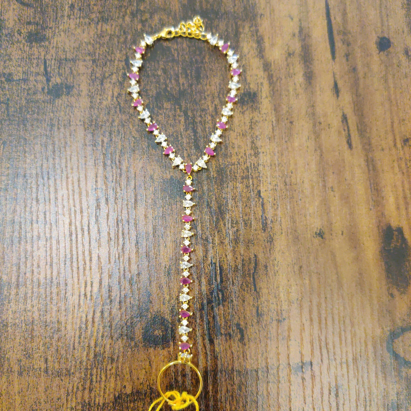 Alluring Gold Plated Ruby And White Combination of Hand Chain Near Me