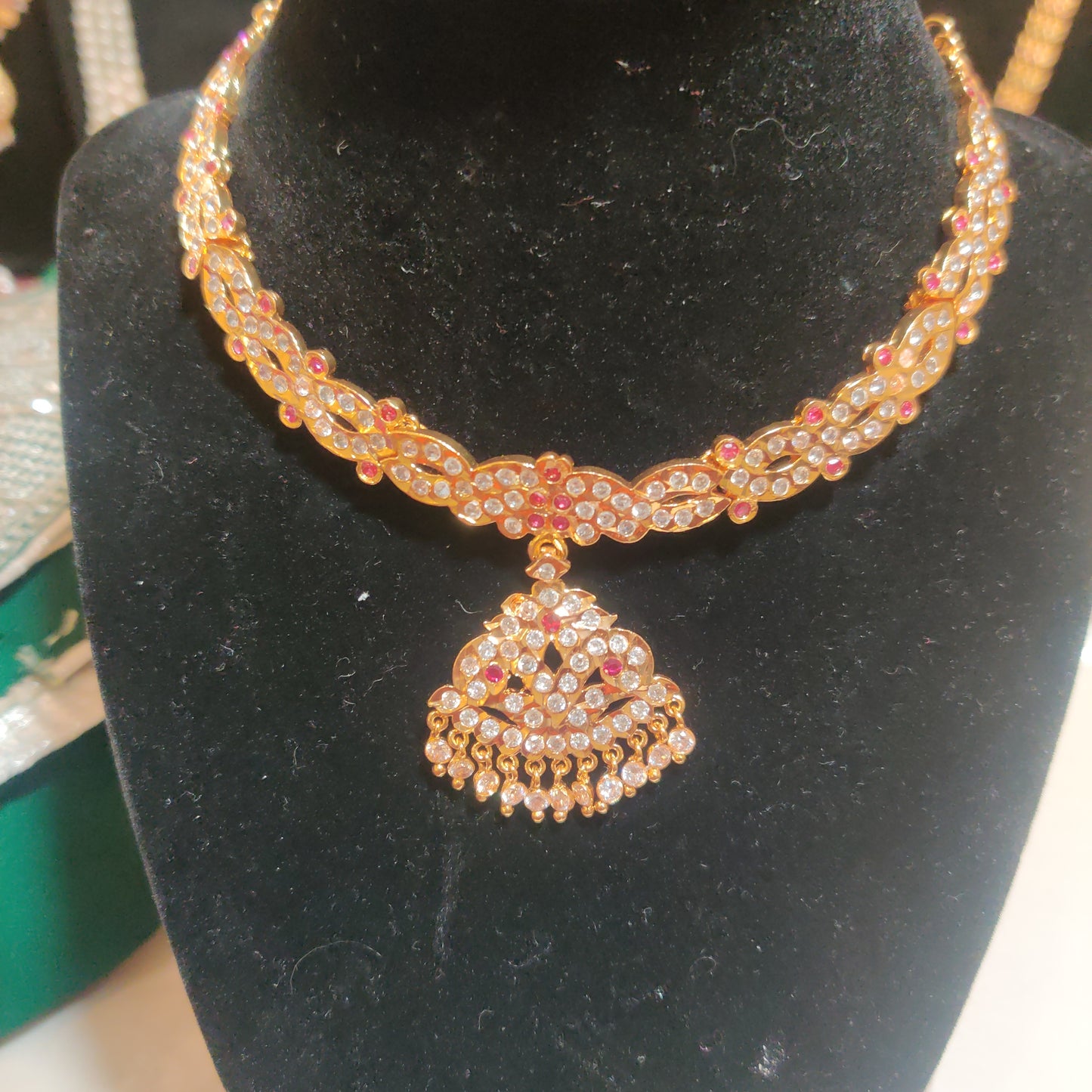 Gold Plated Necklace with Ruby And White Stones For Women In Paradise Valley