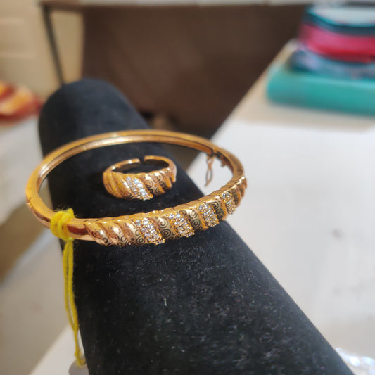 Beautiful Gold Plated Bracelet Along With Ring