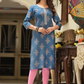 Alluring Blue Color Rayon Gold printed Kurti With Embroidery Work