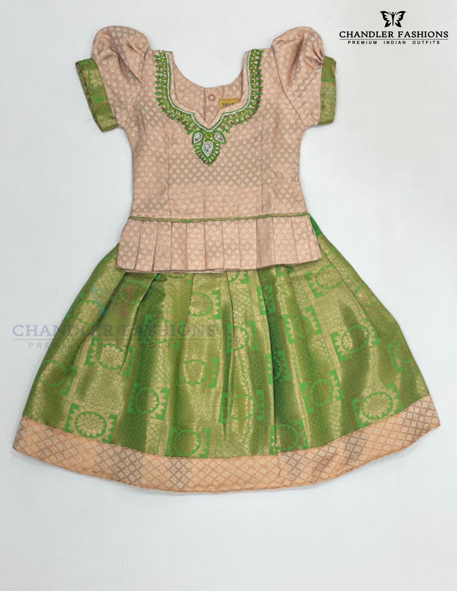 Exquisite Copper Color Soft Silk With Stone Work Langa Set For Girls
