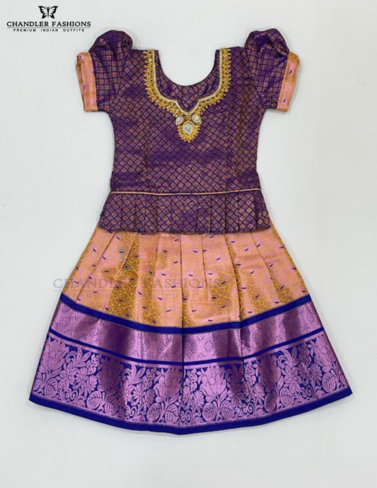 Gorgeous Violet Color Art Silk Langa Set With Stone Work For Girls