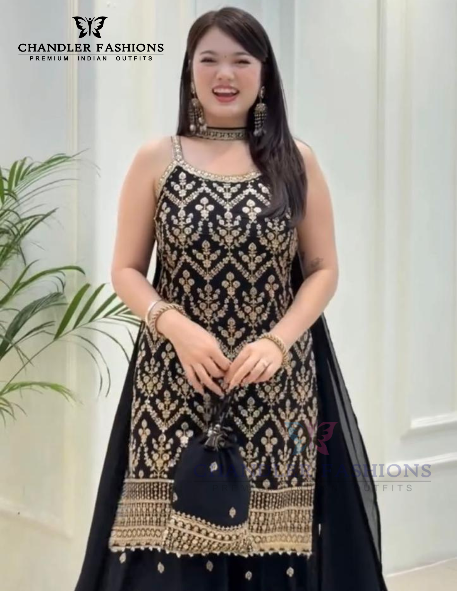 Black Color Heavy Georgette With Embroidery And Sequins Work Palazzo Suits Near Me