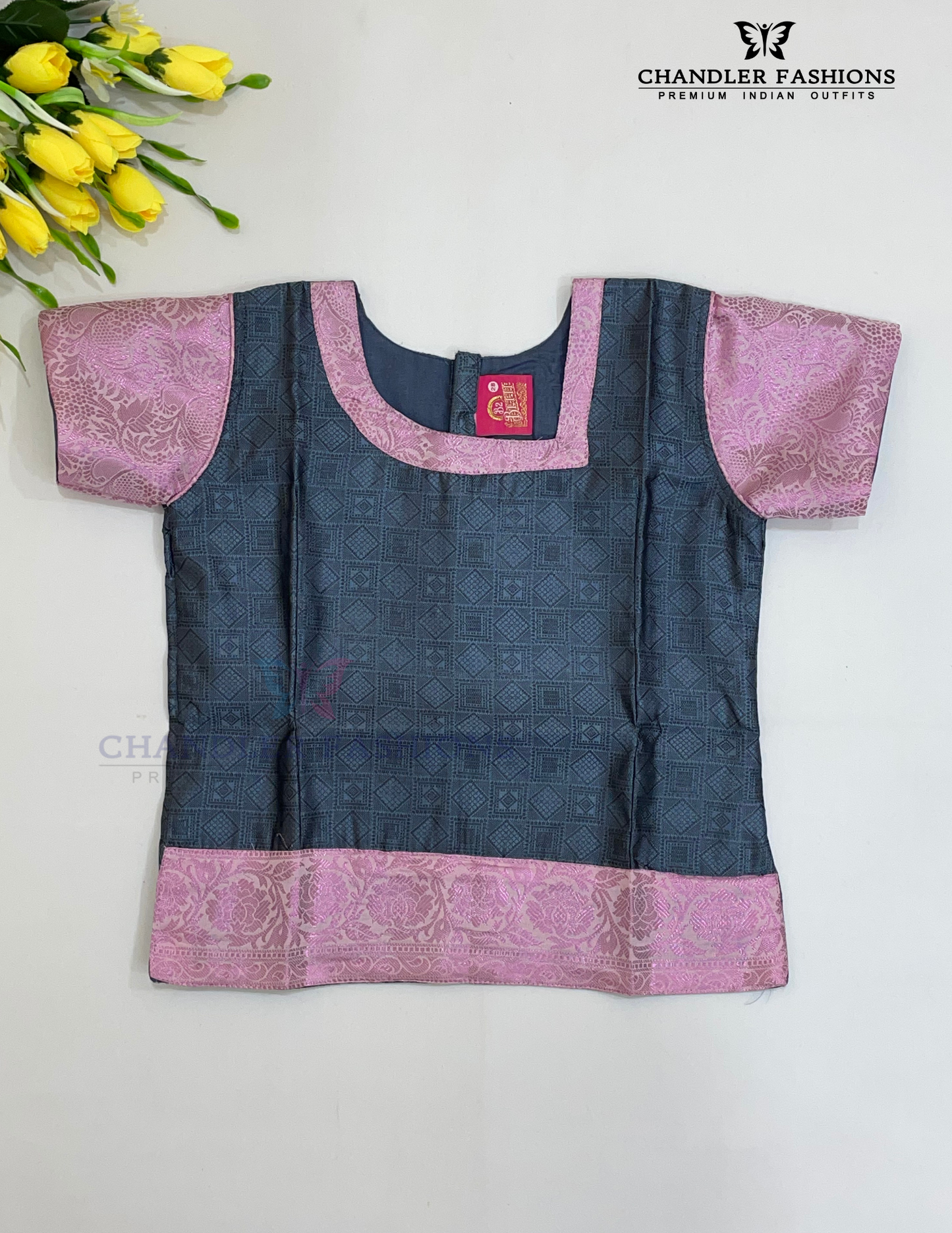Gray And Pink Colored Self Design Silk Langa Sets In Chander