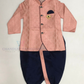 Pretty Peach Color Silk Cotton With Brooch Pin Sherwani Suit For Boys