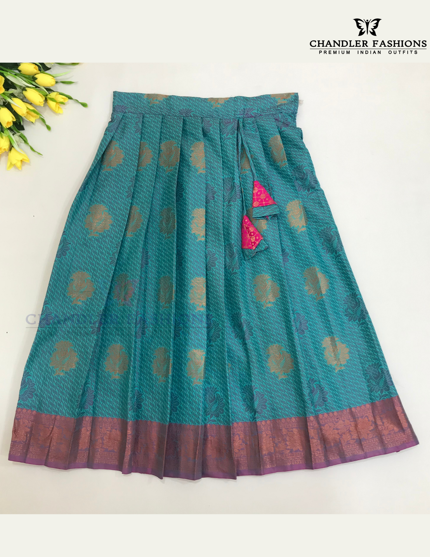 Pink Colored Silk Langa Sets With Zari Work In Suncity