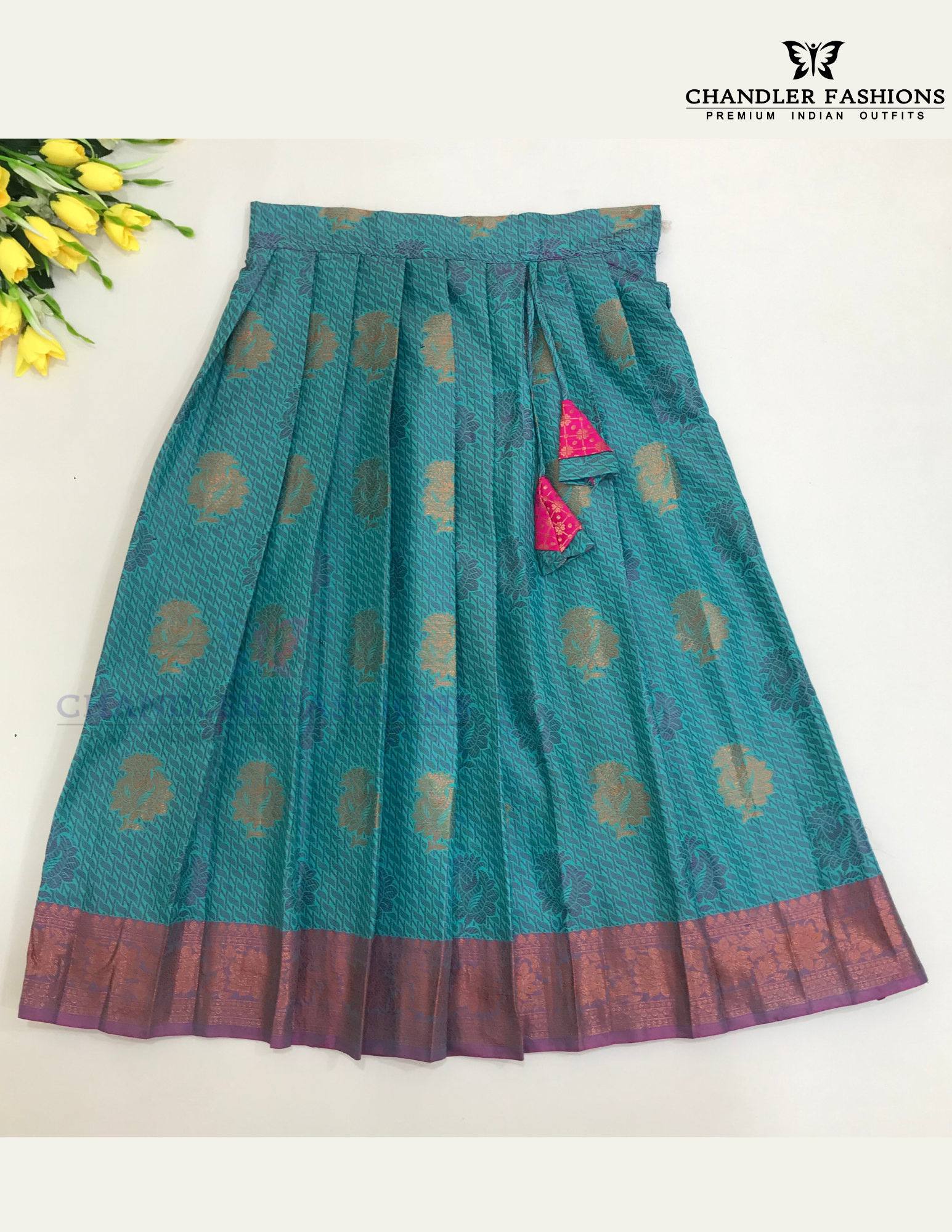 Pink Colored Silk Langa Sets With Zari Work In Suncity
