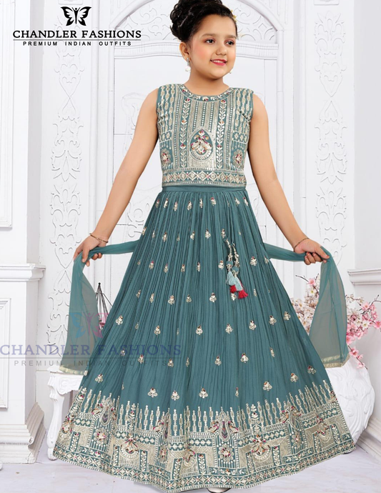 Charming Teal Green Color Embroidery And Sequins Work Choli Set With Dupatta For Girls