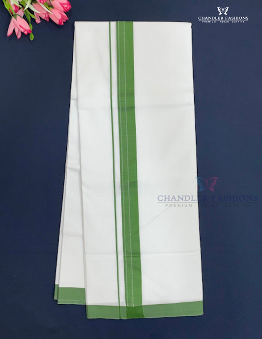Elegant Men's White Premium Pure Cotton Green Color Border Dhoti
