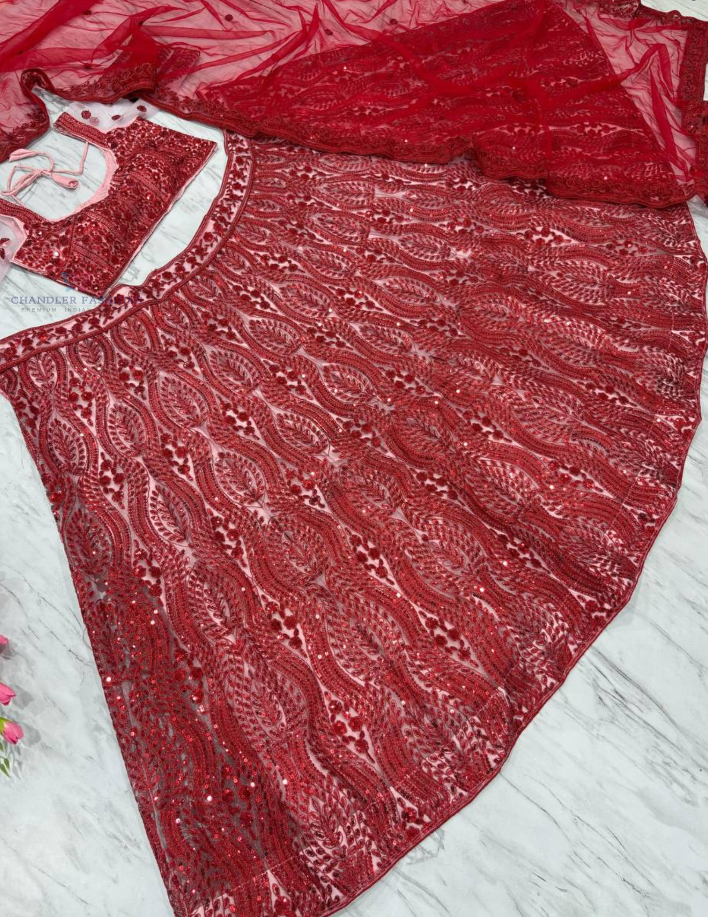 Fabulous Red Color Thread Work Lehenga In Arizona
