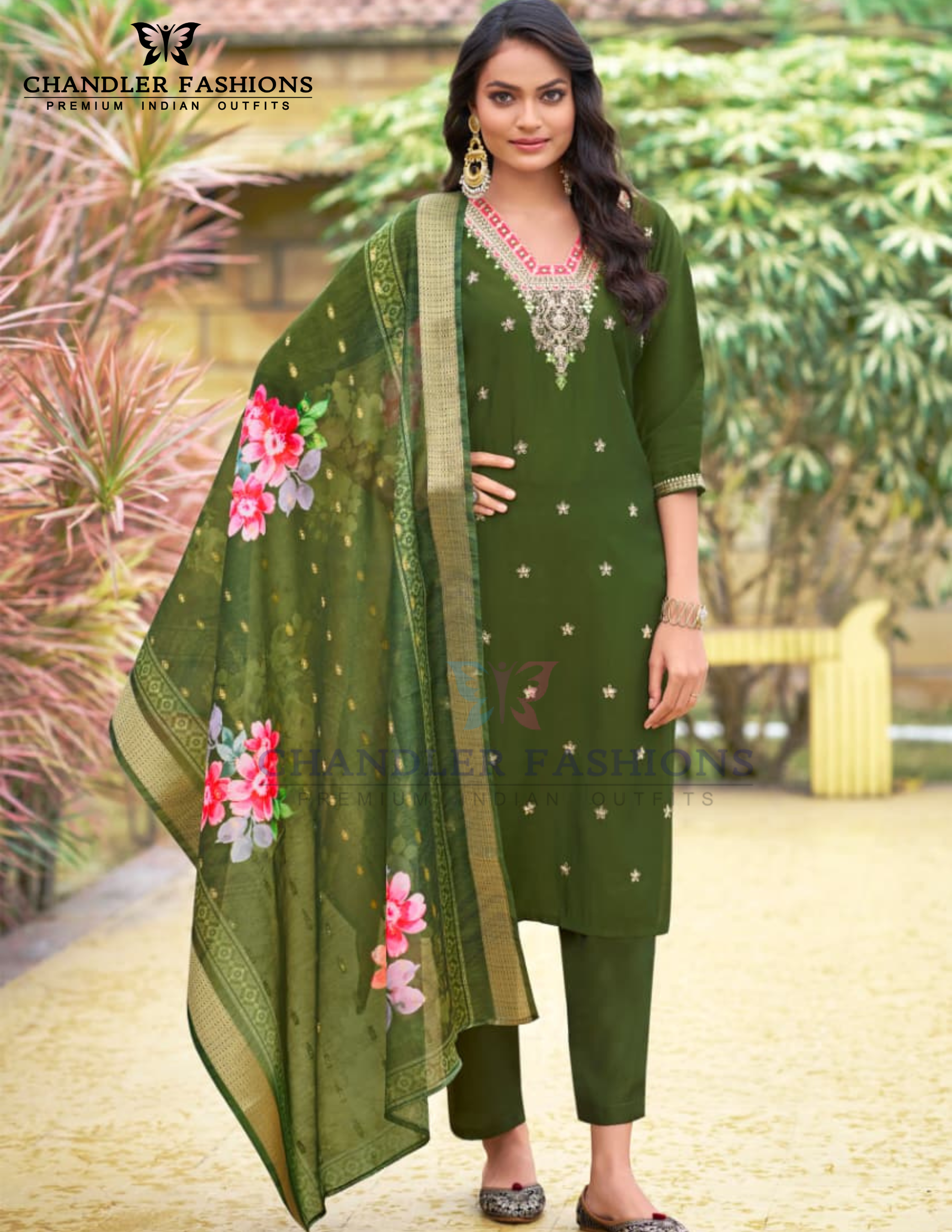 Amazing Green Color Heavy Embroidery Work Salwar Suits With Dupatta For Women