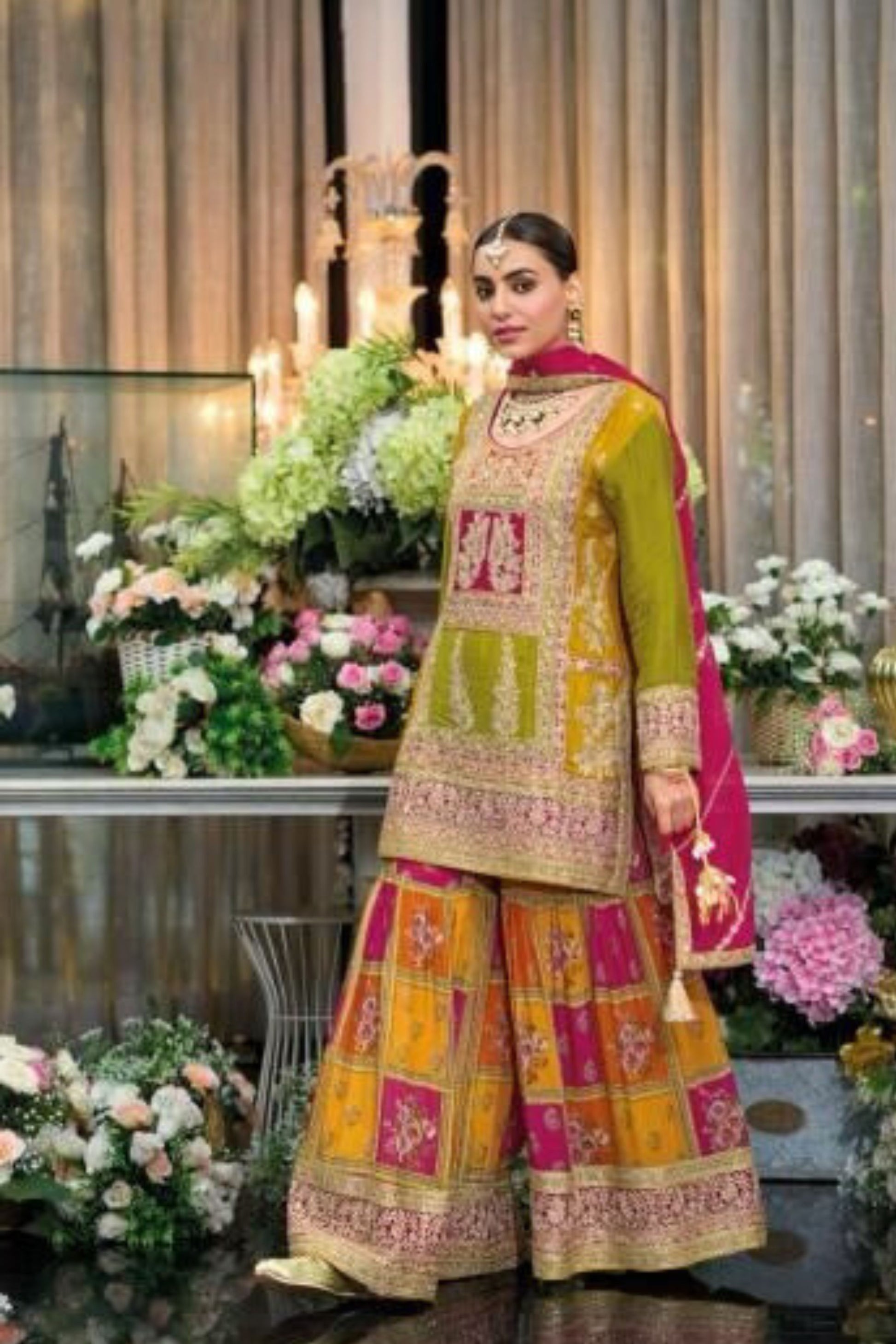 Charming Designer Lime Green Color Sharara Suits With Dupatta In Near Me