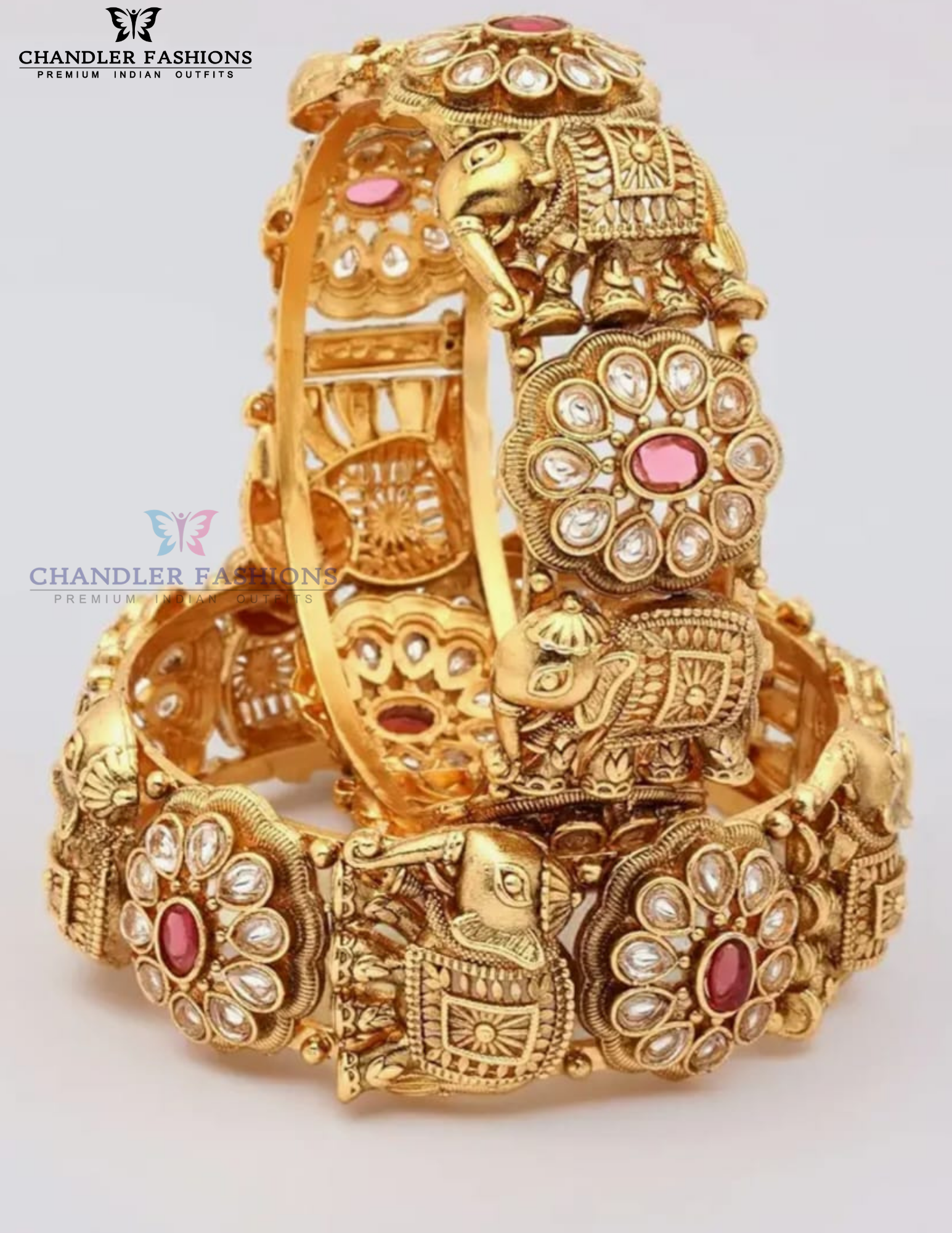 White And Red Color Stones Studded Gold Plated Bangles In USA
