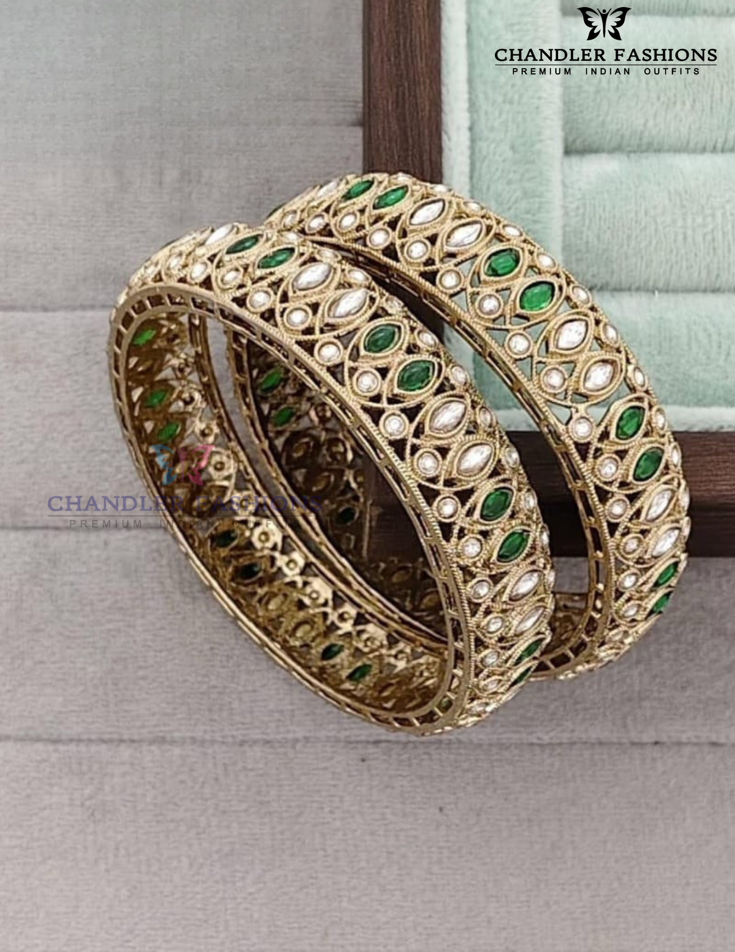 Alluring Green And White Color Stones Rajwadi Collection Bangles For Women