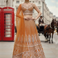 Alluring Light Orange Color Embroidery And Sequins Work Lehenga For Women