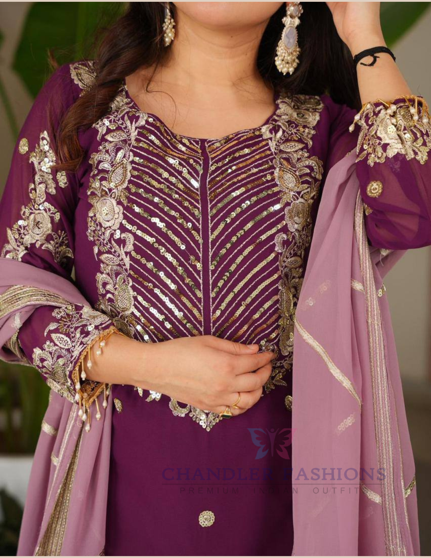 Charming purple Color Georgette With Embroidered Sequins Work Sharara Suits In Yuma
