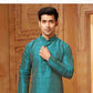 Fascinating Blue Color Poly Silk And Digital Printed Men's Kurta With Pajama Pant Near Me