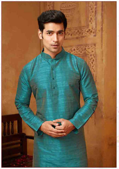 Fascinating Blue Color Poly Silk And Digital Printed Men's Kurta With Pajama Pant In Chandler