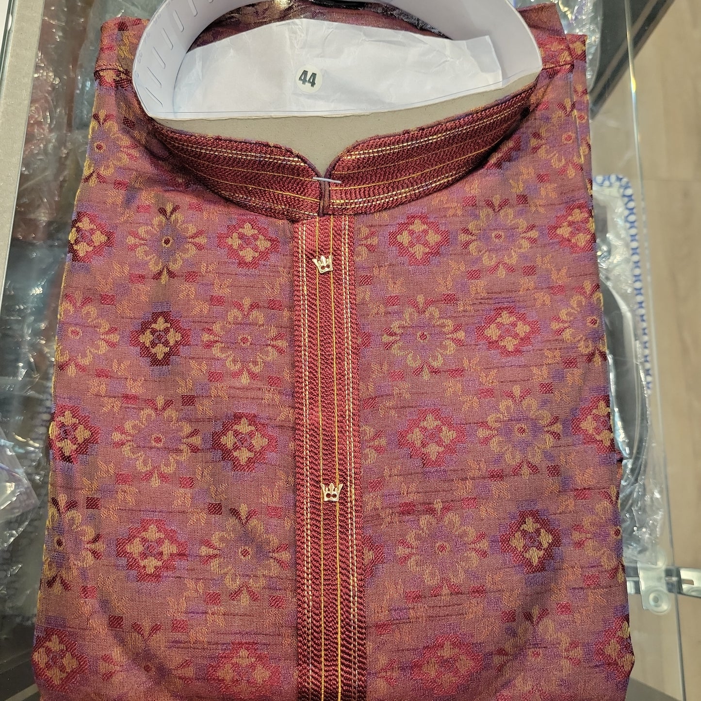 Beautiful Maroon Colored Jacquard Men's Kurta With Floral Printed Work