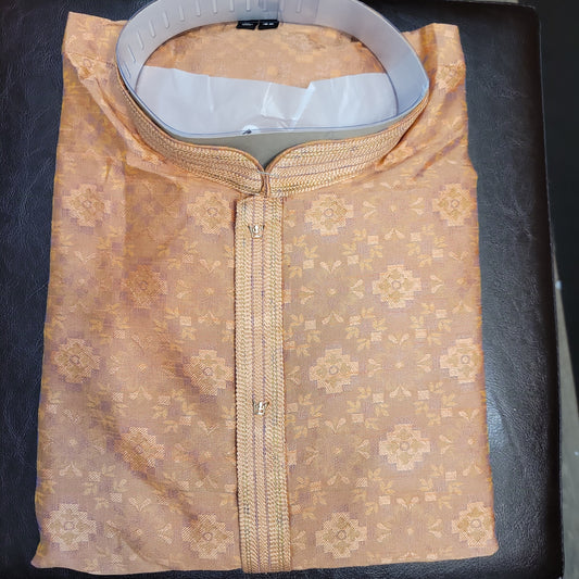 Gorgeous Beige Color Floral Jacquard Silk Embroidery Work Men's Kurta