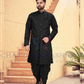 Stunning Black Color Silk Kurta With Embroidery Work And Cotton Pajama Set For Men