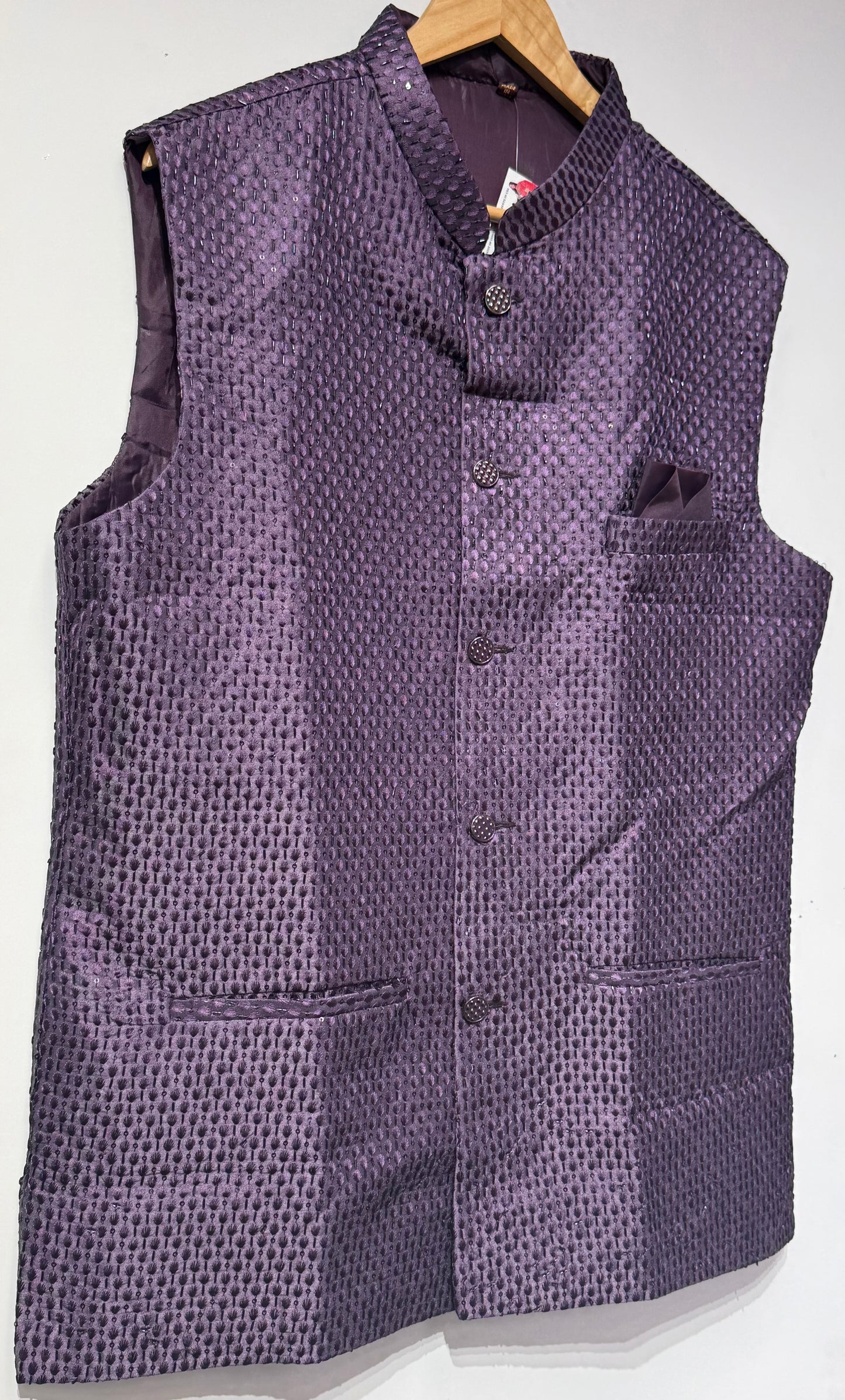 Purple Color Silk With Self Design Men's Jacket In USA