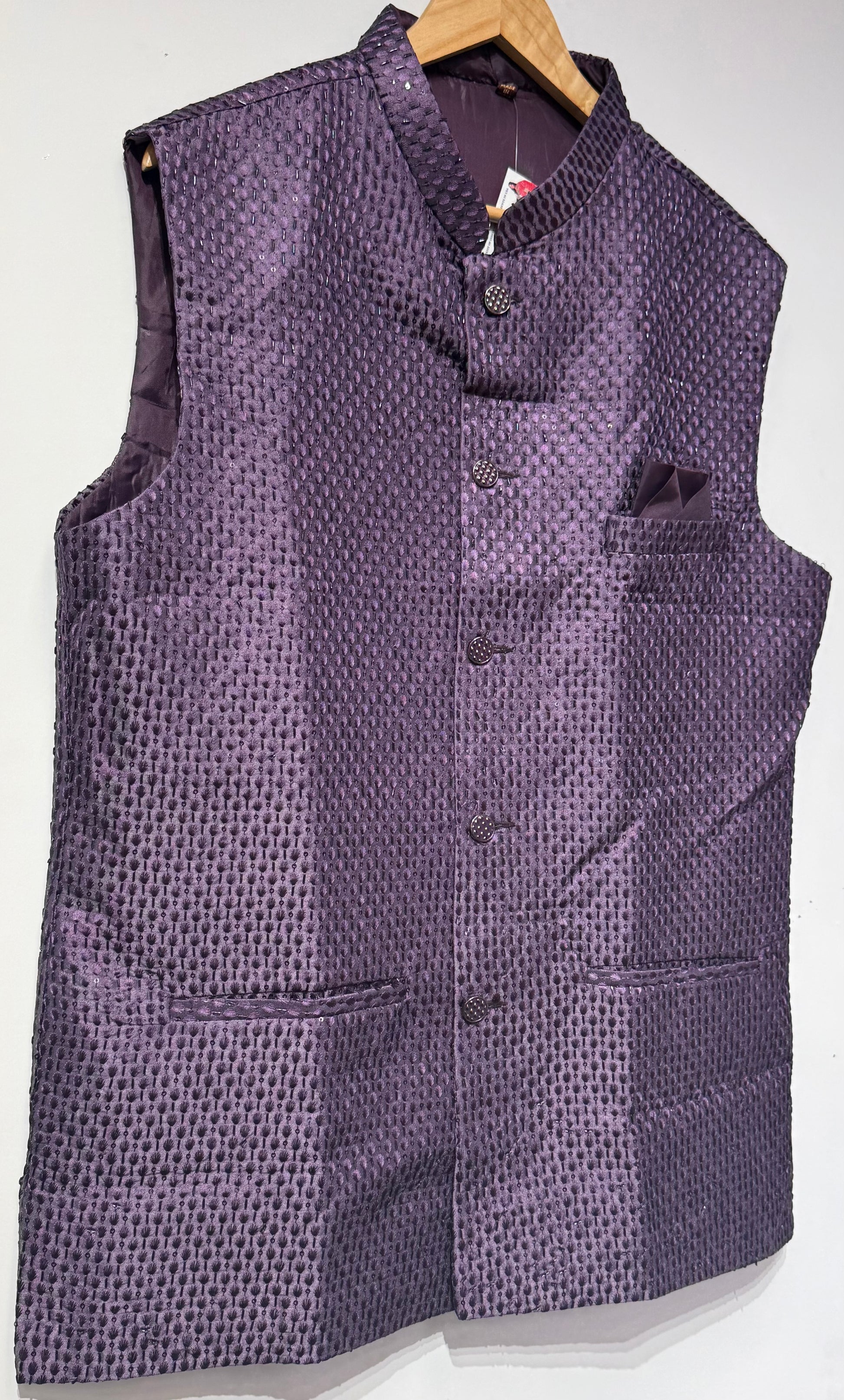 Purple Color Silk With Self Design Men's Jacket In USA