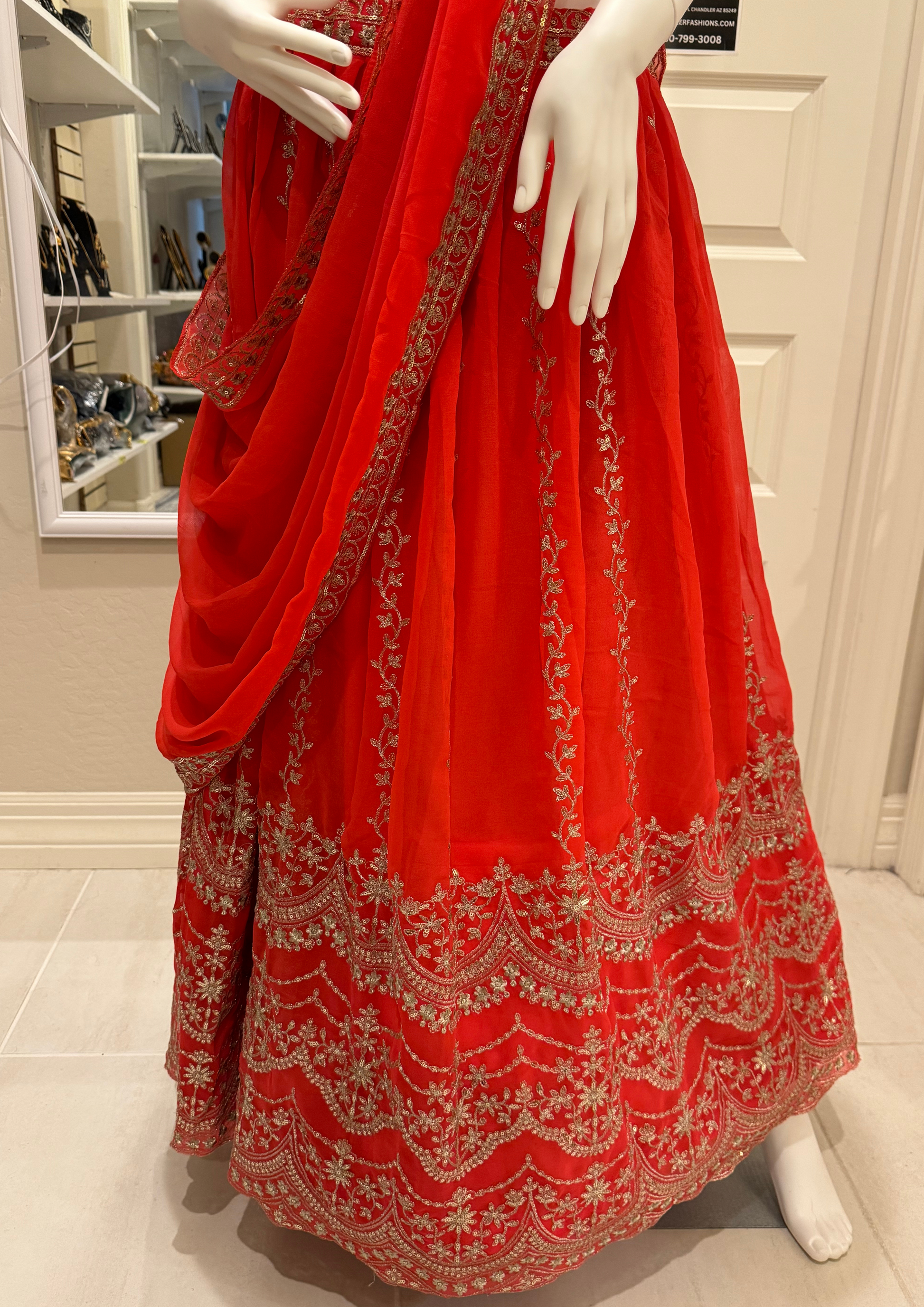 Orange Sequins With Thread Work Lehenga With Dupatta Set In Williams