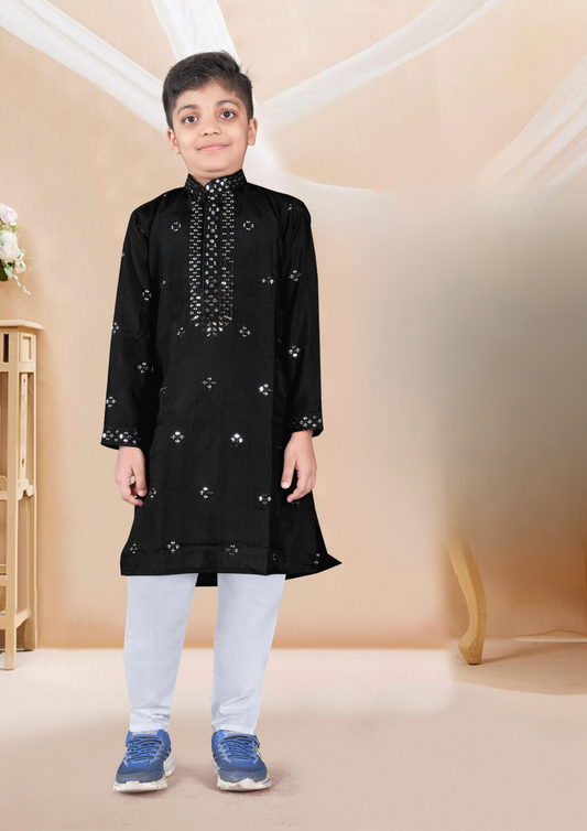 Charming Black Color Kurta Pajama Set With Sequence Work