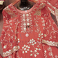 Peach Color Faux Georgette Sharara Suit In Yuma