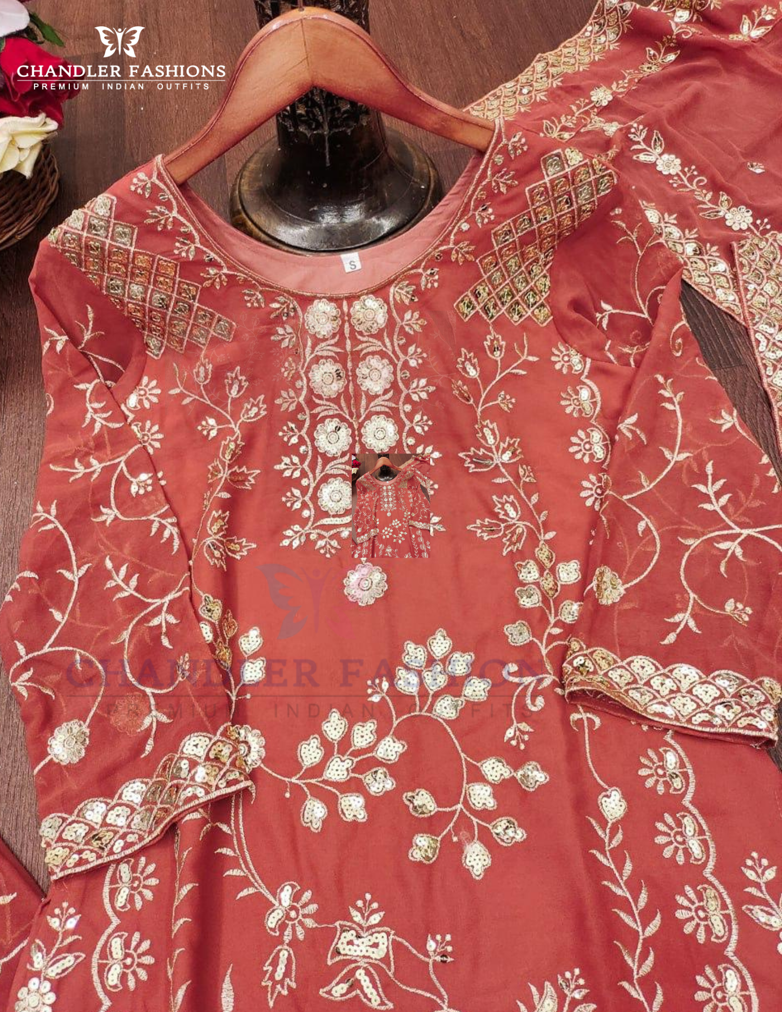 Peach Color Faux Georgette Sharara Suit In Yuma