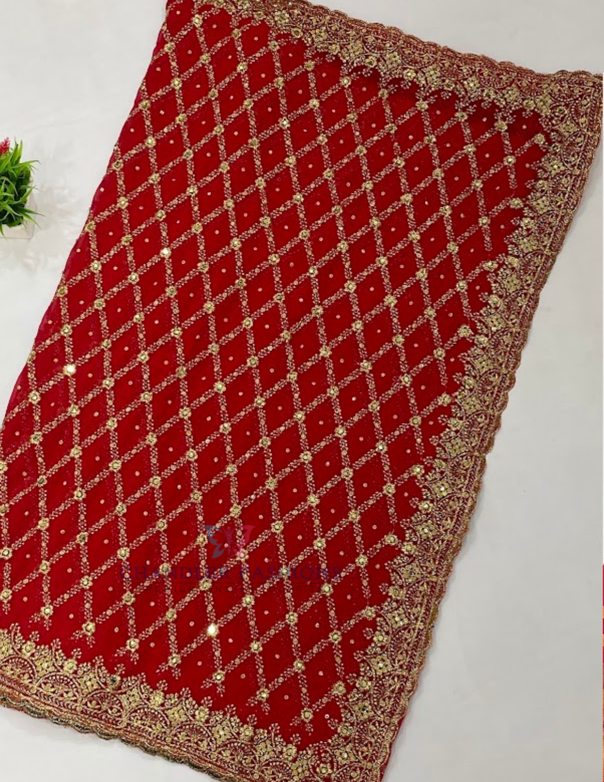 Red Color Georgette With Zari Work Saree In USA