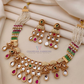 Ravishing White Color Stone Antique Gold Necklace With Earrings Set For Women