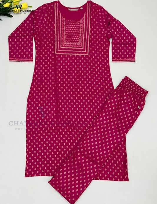 Wonderful Pink Color With Embroidery And Printed Design Kurti Suits With Pocket For Women
