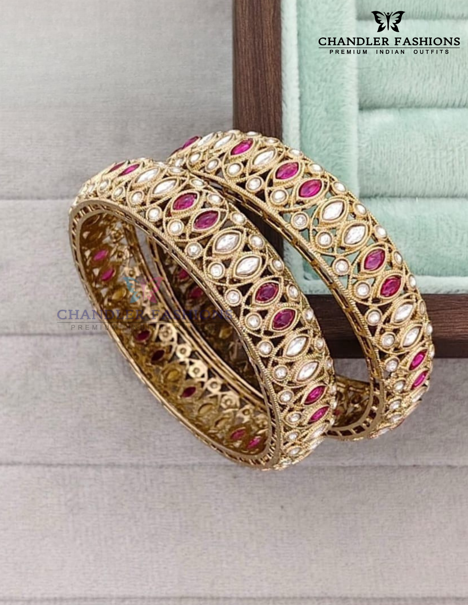Stunning Pink And White Color Stones Rajwadi Collection Bangles For Women