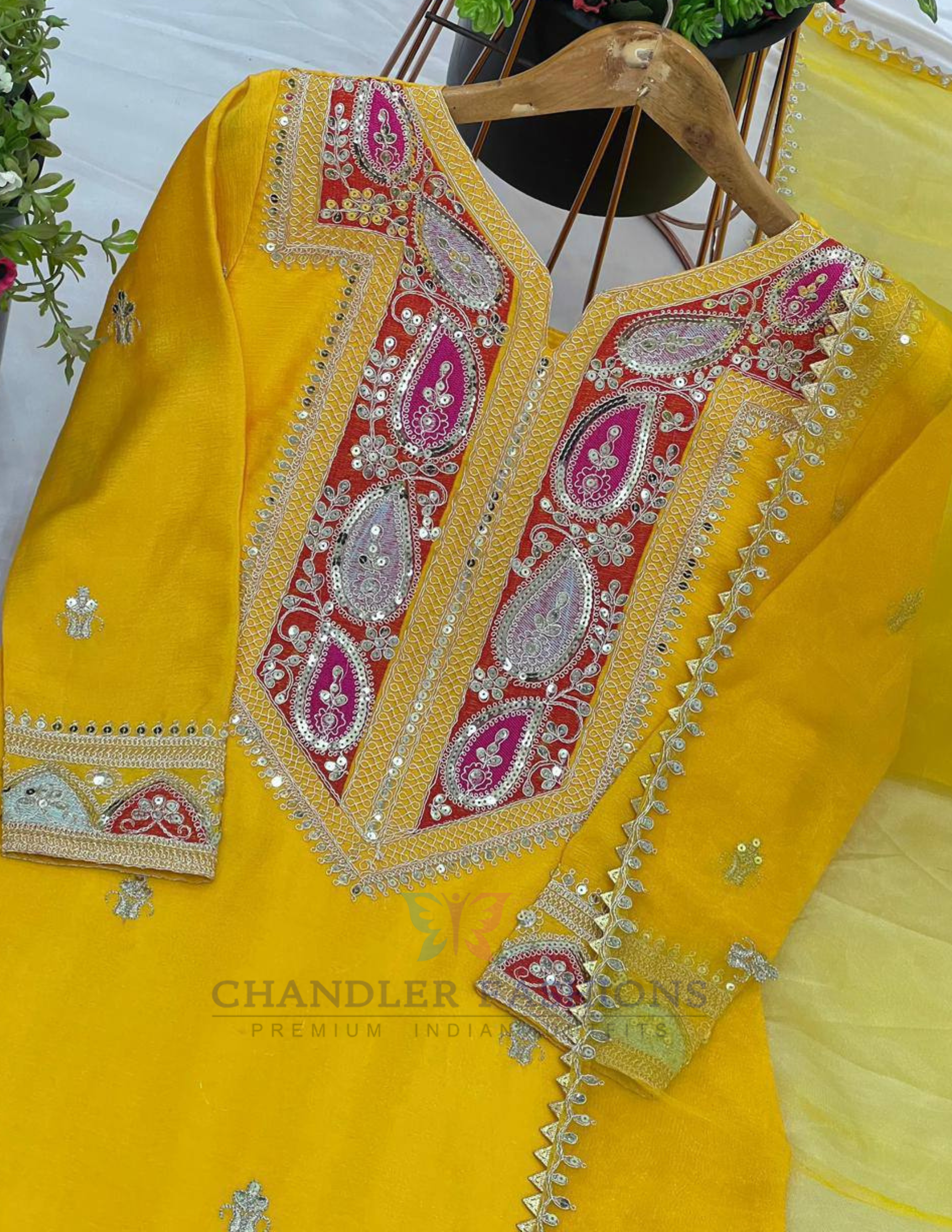 Yellow Color Chinon Silk With Embroidery Work Sharara Suits In Chandler