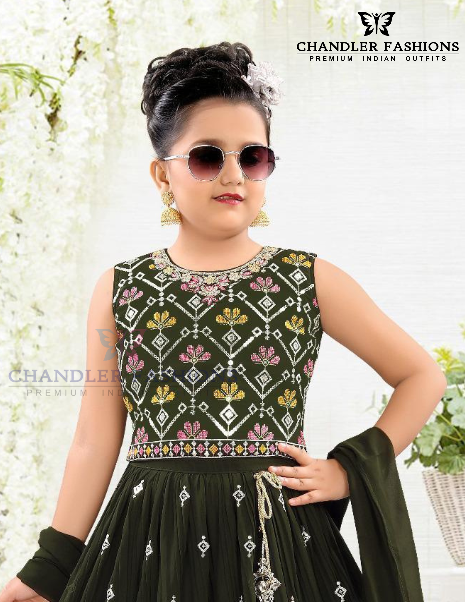 Olive Green Color Embroidery Work Choli Set With Dupatta Near Me