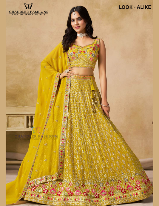 Amazing Yellow Color Georgette With Embroidery And Sequins Work Lehenga Choli For Women