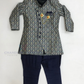 Pleasing Dark Blue Color Silk Cotton Sherwani Suit With Brooch Pin For Boys